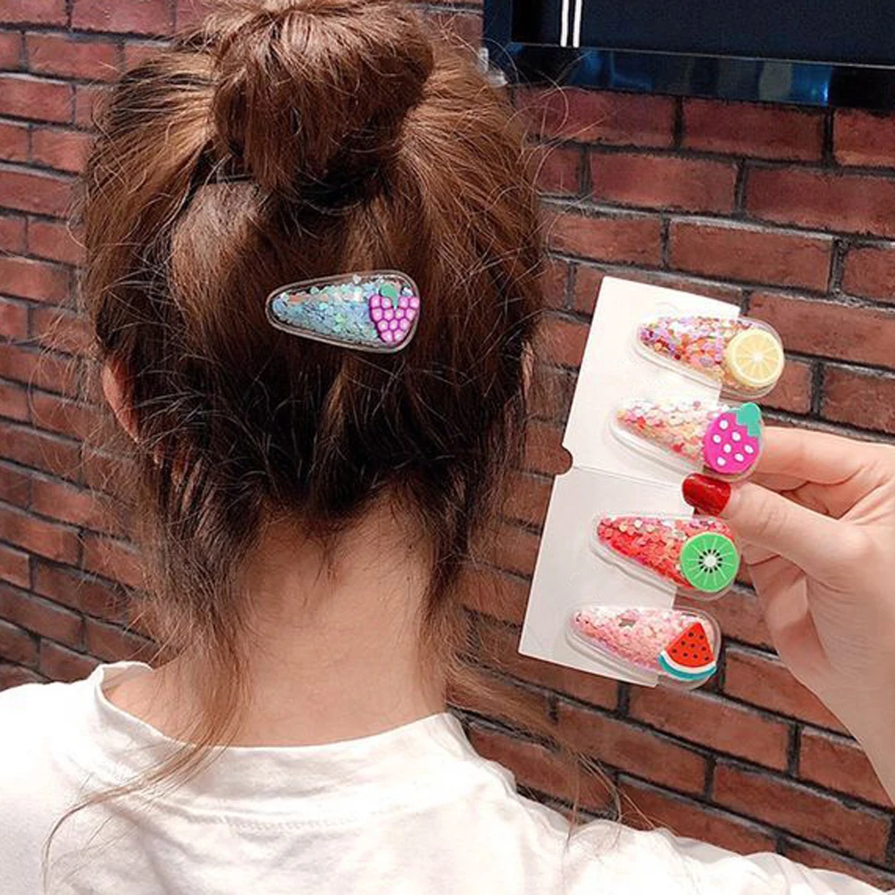 

5pcs Girls Hairpins Hair Clip Bobby Pin Headdress Fruit Shape Transparent Sequins Decor for Baby Girls