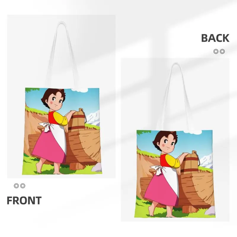 Alps Mountain Girl Happy Heidi Groceries Shopping Bag Print Canvas Shopper Tote Shoulder Bag Large Capacity Washable Handbag