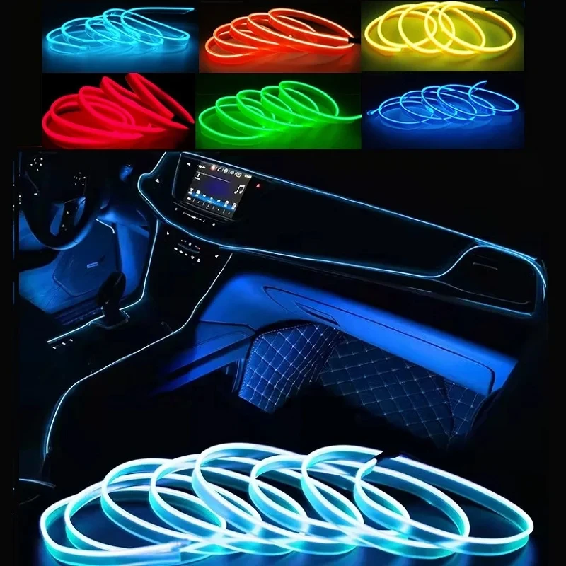 3M USB Blue LED Car Lnterior Atmosphere Light EL Cool Light Line Neon Strip For Automotive DIY Flexible Environmental Lights