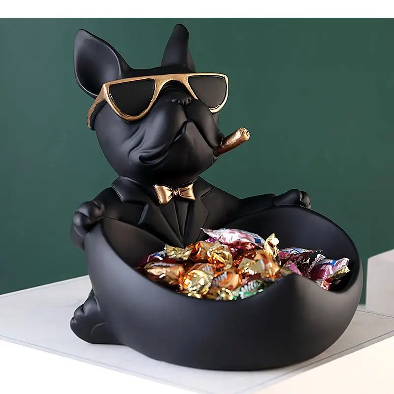 Gentleman French Bulldog Trays Decorative Fruits Basket Animal Storage Ornaments Cigar Dog Heart-shaped Box Jewelry Dish