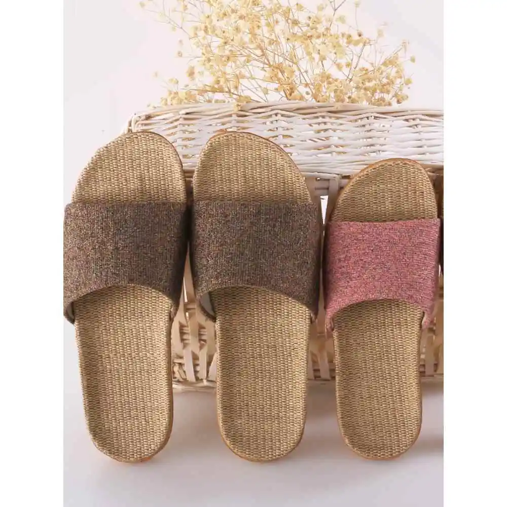 

Плетеные вручную летние тапочки унисекс из натурального ротанга, бамбука и льна, противоскользящие, дышащие, впитывающие пот, домашние сандалии