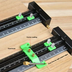 Metric/Inch T-shaped Double Line Marking Ruler with Steel Needle/Parallel/Vertical Marking Ruler 16/35cm Hole Marking Mark