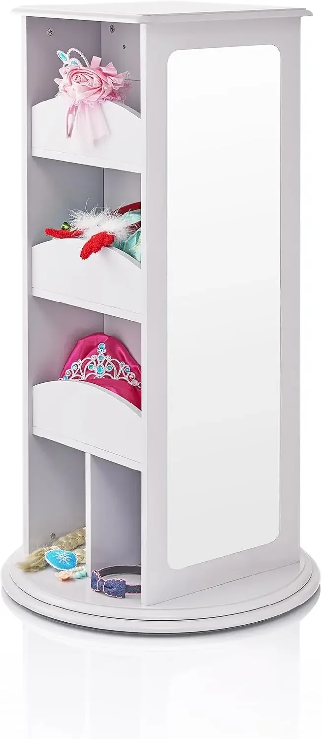 Rotating Dress Up Storage - Gray: Kids' Clothes and Costume Wardrobe with 2 Mirrors, Trays & Hooks for Toddlers -  with Shelves,