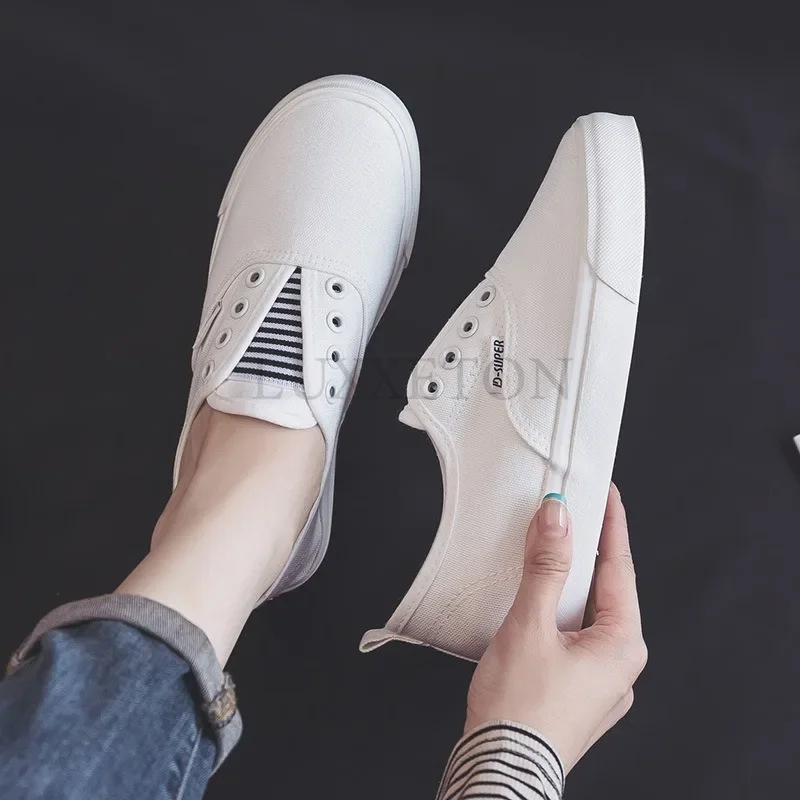 Flat Bottomed Low Cut Canvas Shoes with Elastic Bands Fashionable and Trendy Comfortable and Versatile Casual Board Shoes