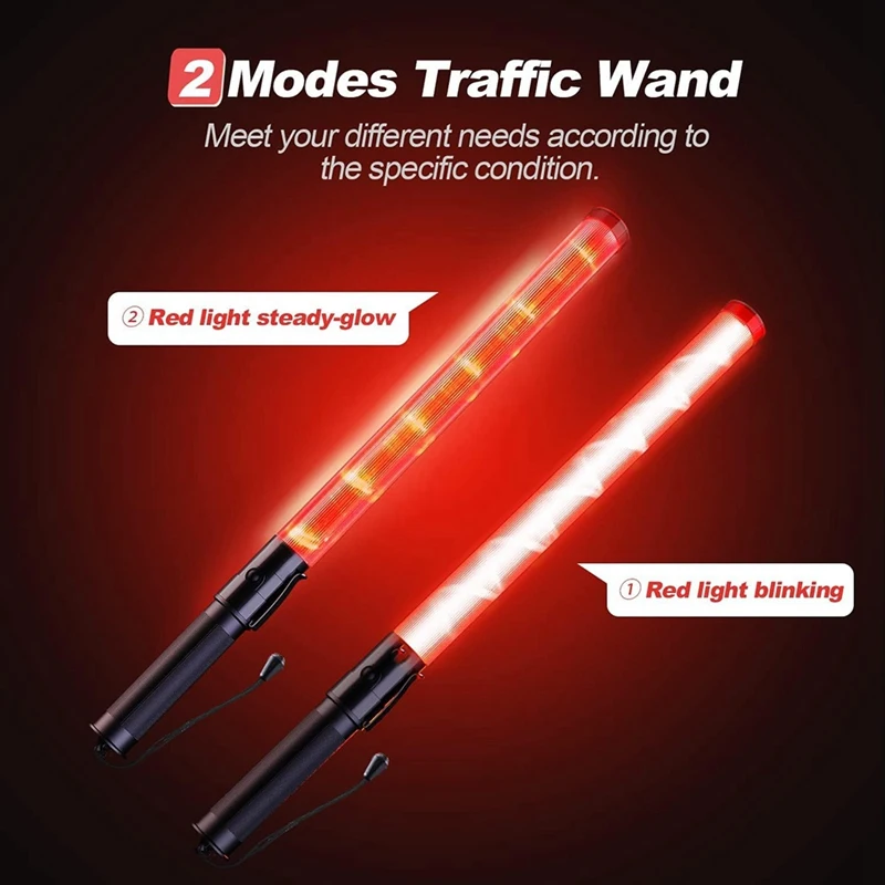 ABSS-4Pack Traffic Wand 21Inch Led Traffic Control Wand Safety Light Wand With 2Flashing Modes Air Marshaling Signal Wand