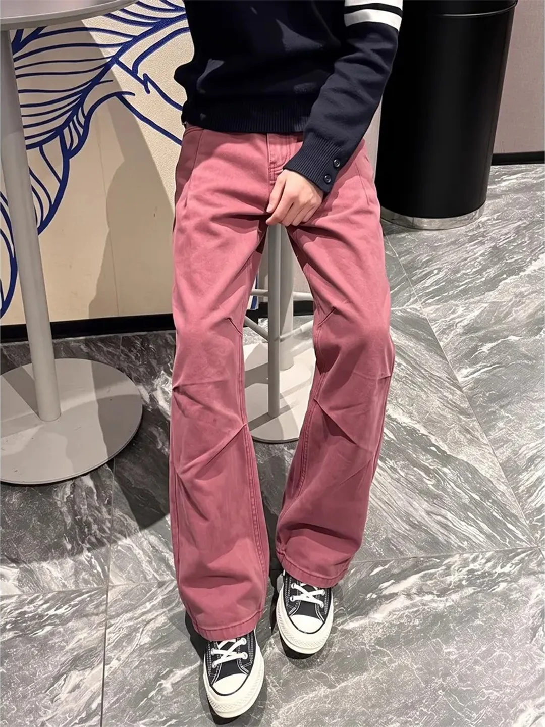 American High Street Men's Summer Thin Washed Casual Loose Wide Leg Straight Cut Pants Folded Woodworking Workwear