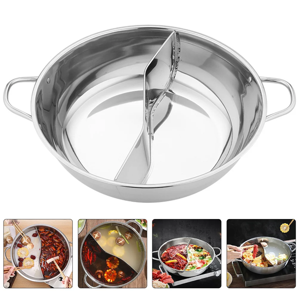 Stainless Steel Mandarin Duck Pot Pan Double Flavor Griddle Wok Hotpot with Divider Chinese Cooking Utensils