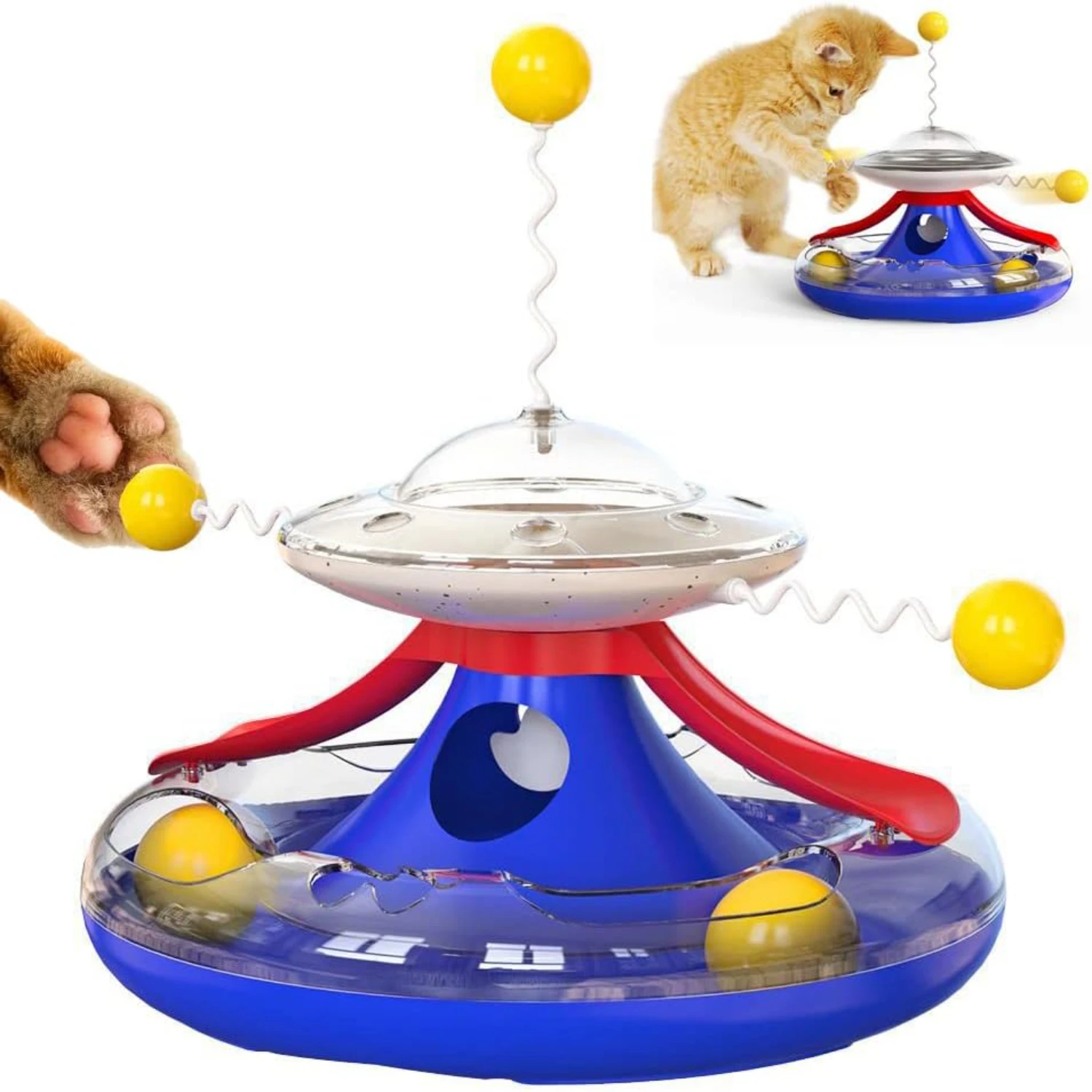 3-in-1 Interactive Cat Toy Set: Fidget Spinner, Treat Dispenser, Windmill - Slow Feeder Dry Food Puzzle - Teaser Wand