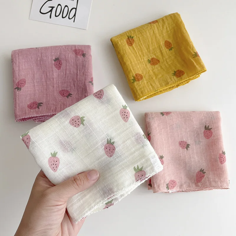 Baby Bandana Bib Strawberry Print Soft Cotton Breathable Lightweight Spring Adjustable Neck Scarf for Infant Boys Girls