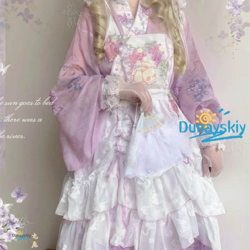 Jacquard Embroidered Lolita Overdress Chinese Western Fusion Style Green Grape Purple Sheer Drawstring Summer Costume view 5