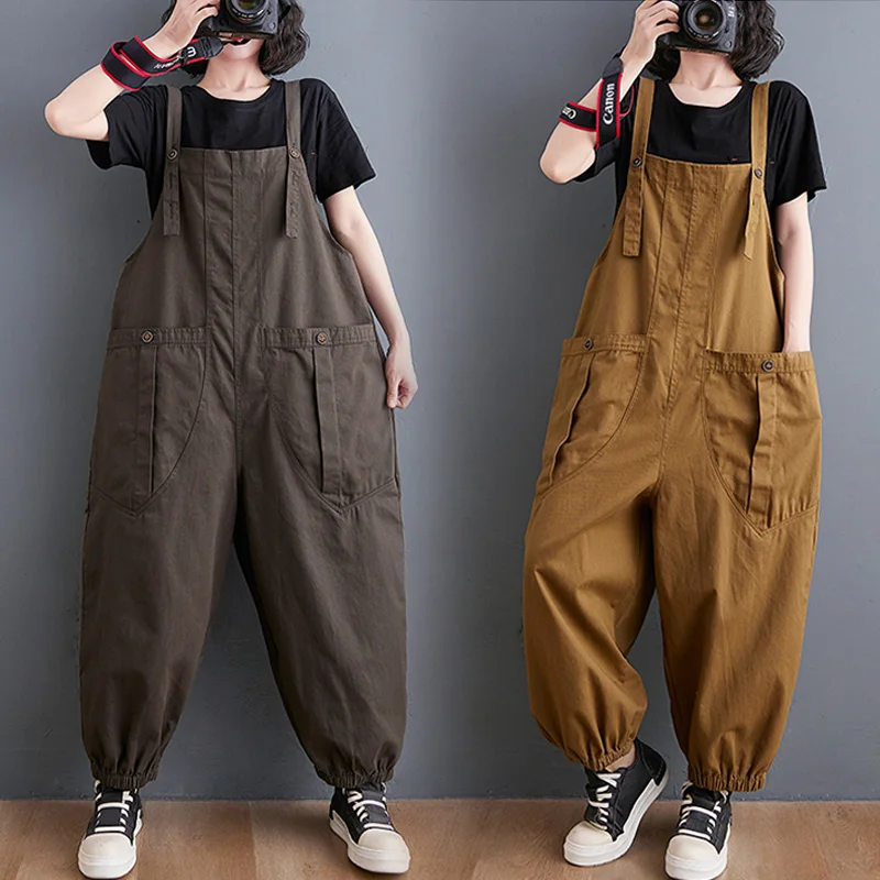 plus Size Women's Summer New Loose Fitting MM Workwear Big Pocket  Color Harem 200 Pounds Casual Overalls Pants