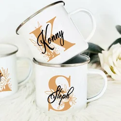 Personalized Mugs Floral Initial Name Cup Custom Name Tea Coffee Juice Mug Bride Bridesmaid Mothers Day Birthday Gifts for Her