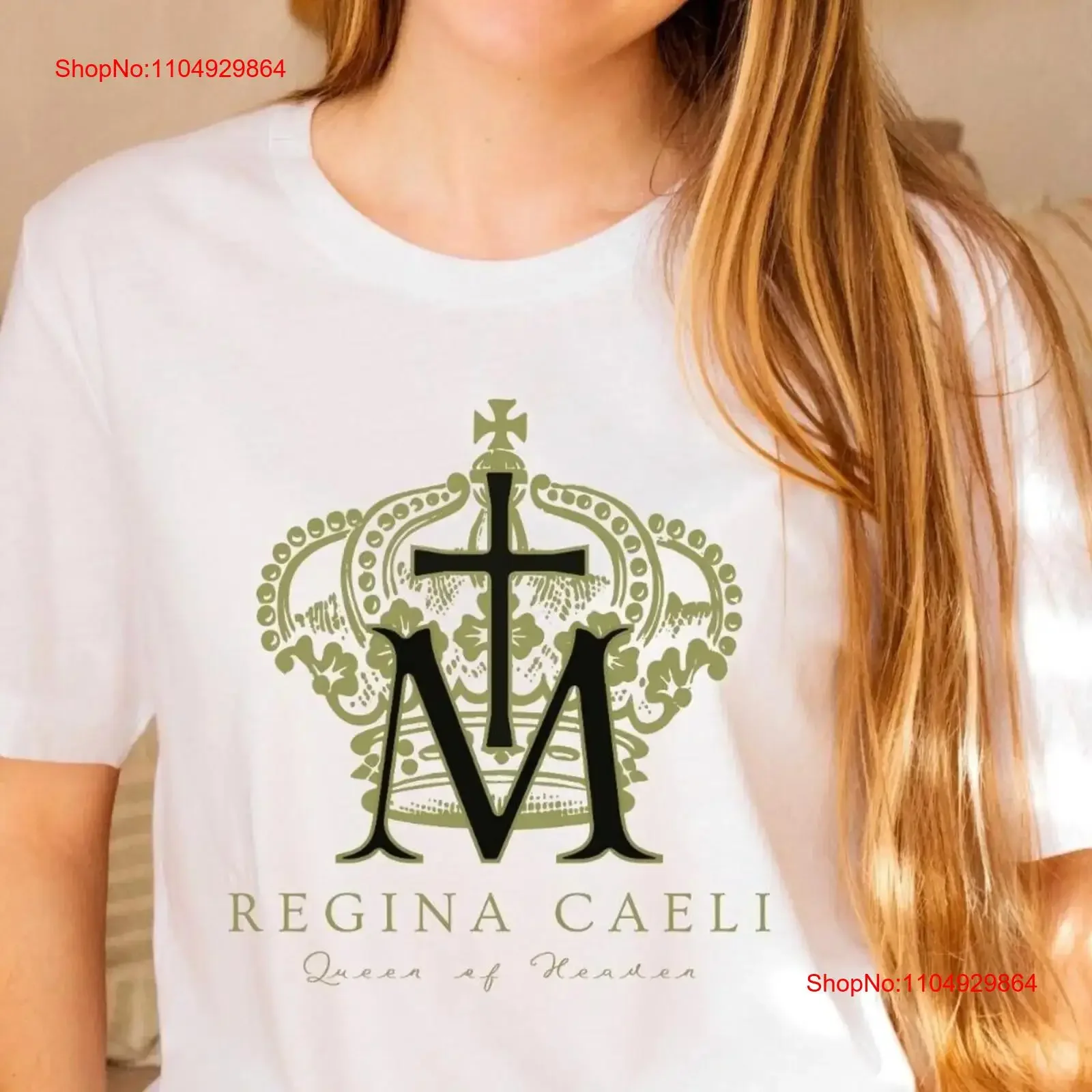 Camiseta católica Regina Caeli para mujer, ropa de devoción mariana, fe cristiana, madre bendita, moda UNISEX para mujer