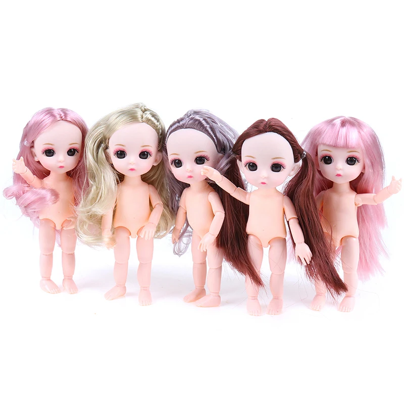 귀여운 16cm 1/12 인형 미니 13 이동식 관절 Bjd 아기 인형 핑크 실버 헤어 알몸 인형 장난감 어린이 선물