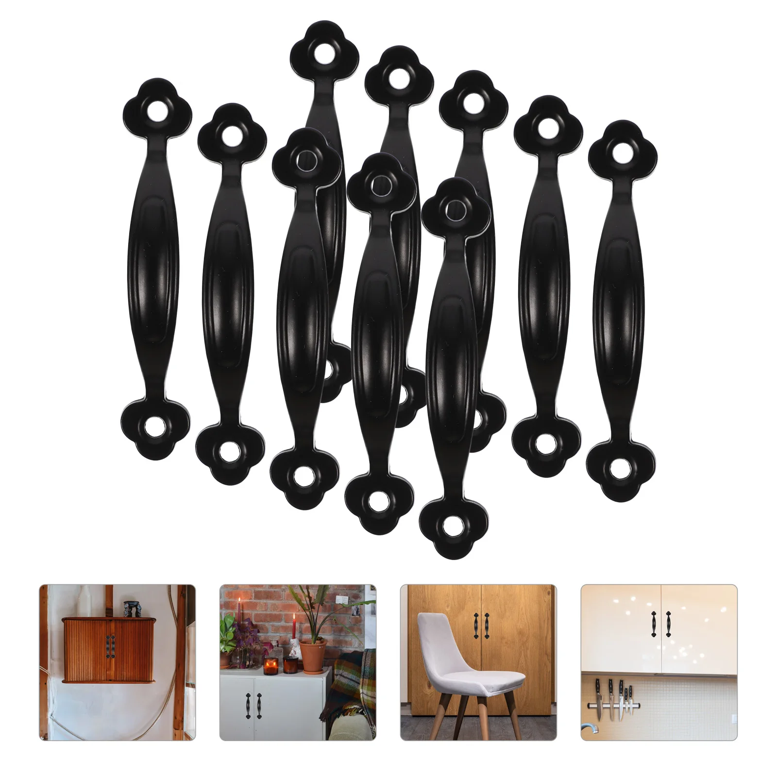 

10 Pcs Cabinet Handles Wooden Box Drawer for Cupboards Pull Black Zinc Alloy Kitchen