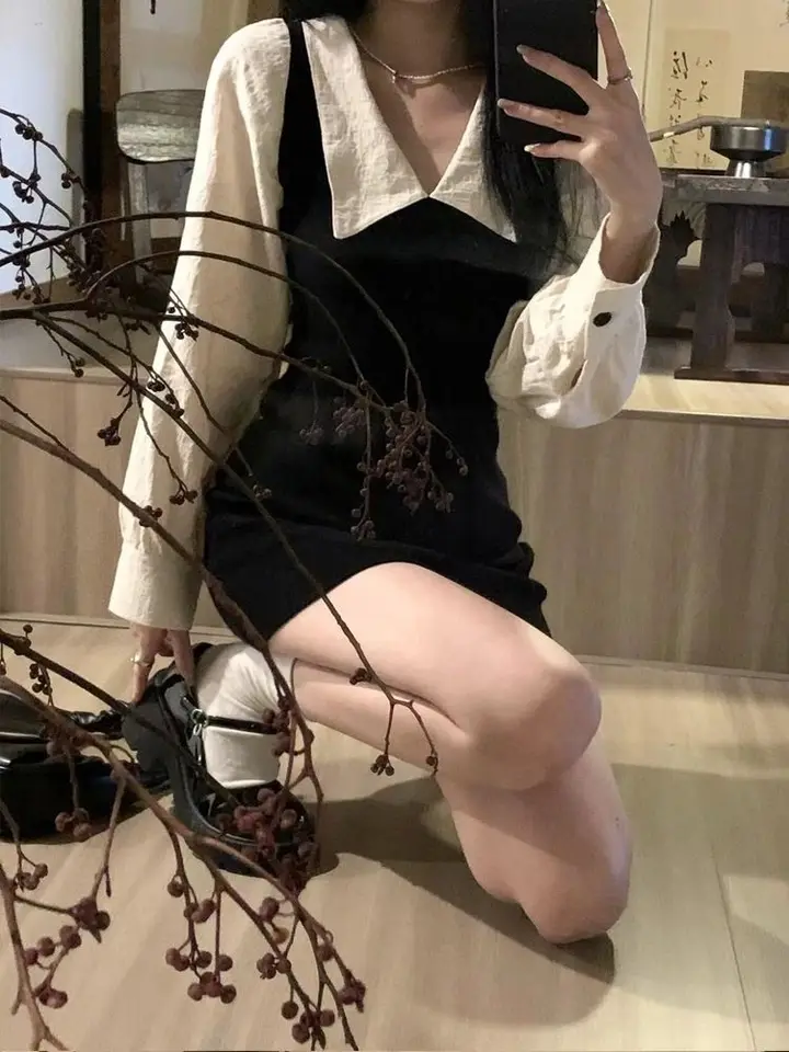Preppy Long Sleeve Mini Dresses for Women Korean Fashion Style Cute Sexy  Peter Pan Collar A-line Fake 2 Pcs Casual Vestidos Chic - AliExpress  200000345