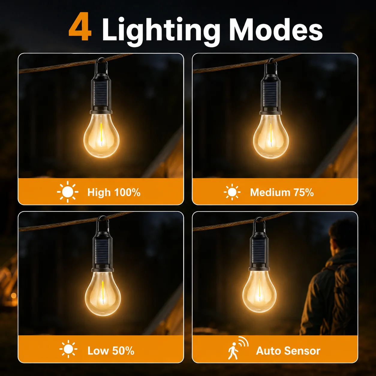 Solar Camping Light Bulb USB Rechargeable Hanging Tent Lamp Waterproof Portable Outdoor Lantern for Camping BBQ Garden Decor image 6