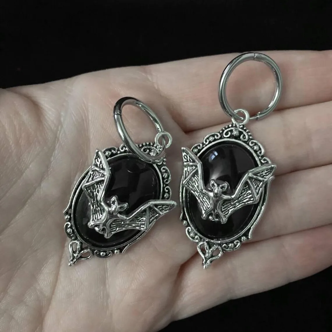 Vampire bat earrings,Gothic jewelry,witchcraft accessories,paganism,Vintage, mysterious,engraved,Victorian,ear hook For Women