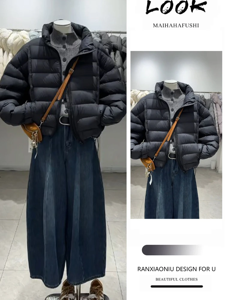 

Утепленный легкий зимний модный комплект для женщин: короткая стеганая хлопковая куртка с воротником-стойкой, пальто и брюки