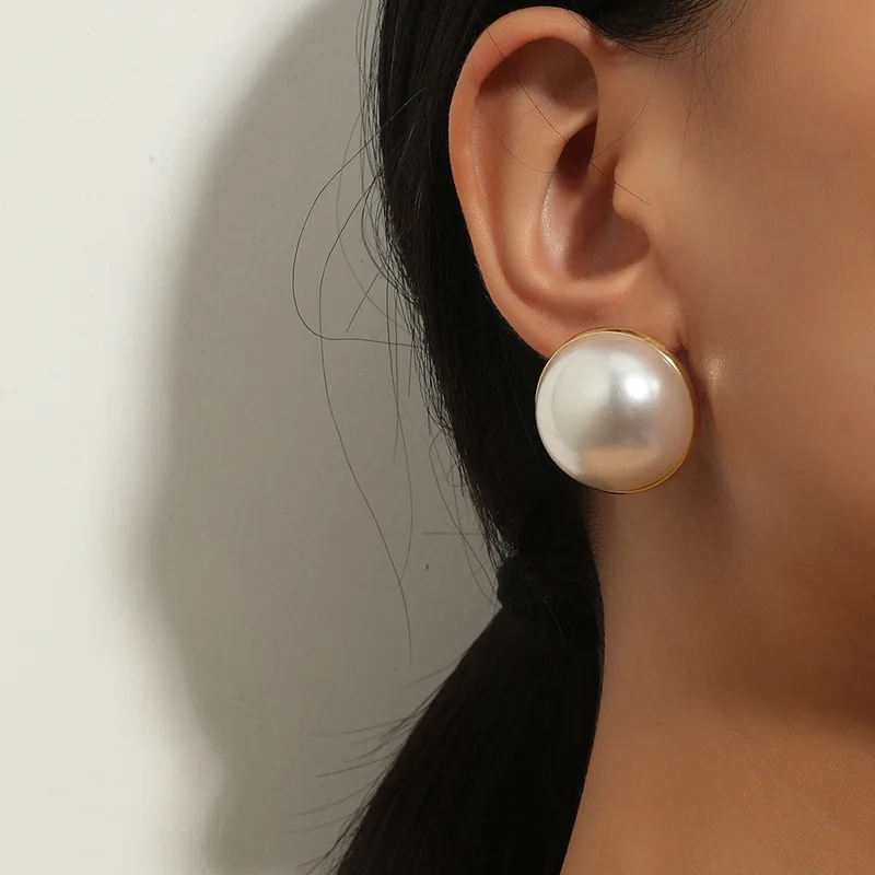 Big Simulated Pearl Earrings Temperament Simple White Statement Earrings For Women Korean Earrings Jewelry Gift