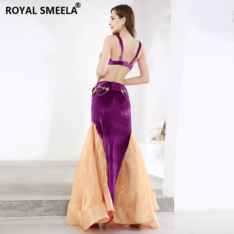 Mulheres palco conjunto de traje de dança do ventre sexy dança do ventre usar sutiã cinto fishtail saia longa sereia trajes 3 pçs vestido de dança do ventre
