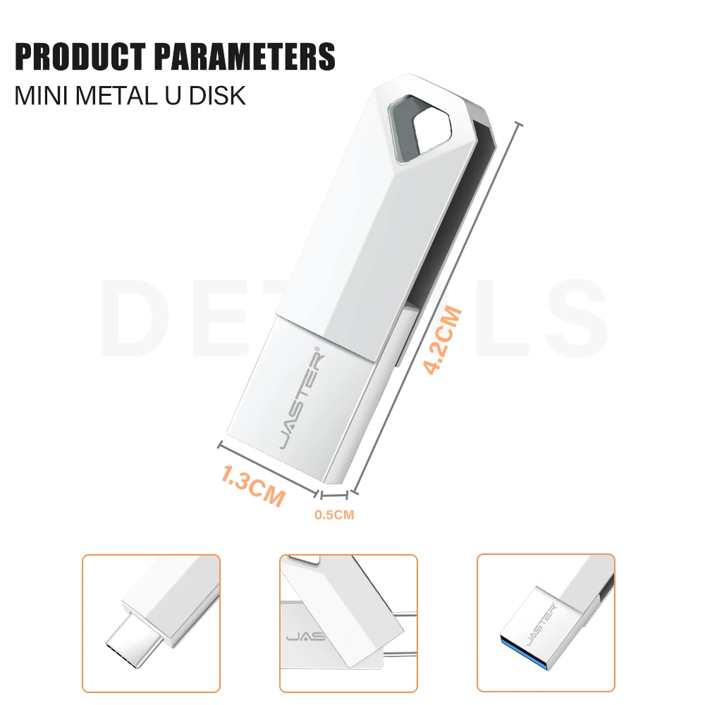 JASTER Dual Interface USB Flash Drive 64GB Free Custom Logo USB Stick 32GB Free Key Ring Pen Drive 16GB Waterproof U Disk 8GB