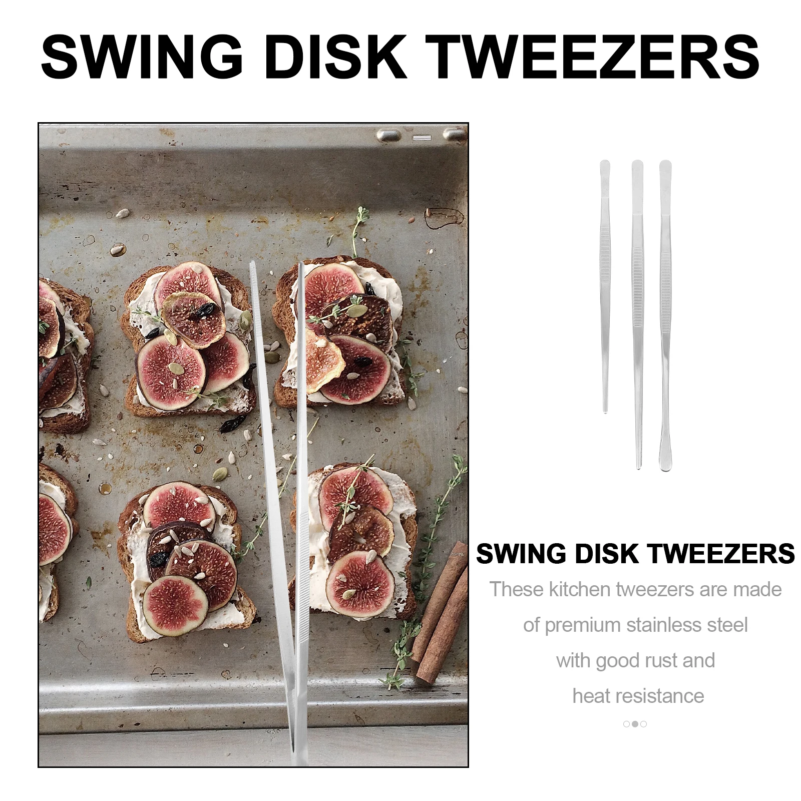 

3Pcs Stainless Steel Food Clamps Set Heavy Duty Kitchen Tongs for Cooking Roasting Serving Small Food Clips with Grooved Tips