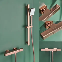 Bathroom Shower Faucet Set Wall Mounted Rose Gold Brass Shower Set Black Gray Finished Modern Styel New