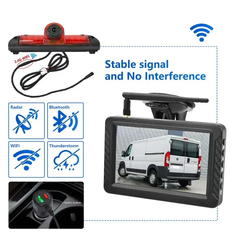 For Fiat Ducato Citroen Jumper Peugeot Boxer Wireless Brake Light Reversing Camera & Monitor Kit With 5 Inch HD Monitor