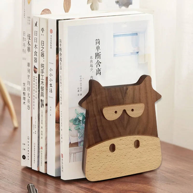 Solid Wood Little Cow Book Stand Desktop Black Walnut Book File Bookside Gift Ornament
