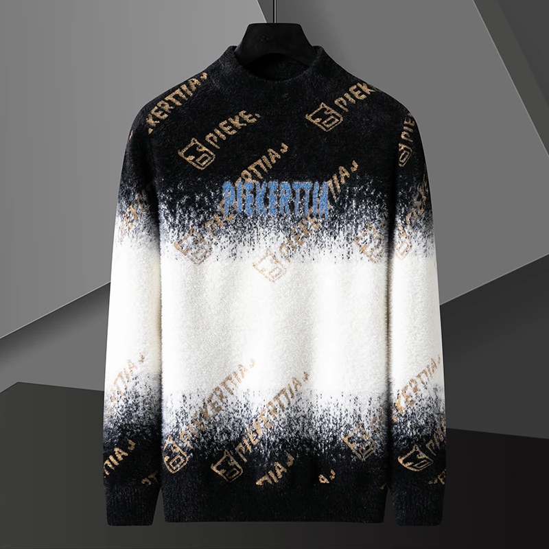 

Winter New Fashion Trend Printed Thick Warm Knit Sweater For Men's Casual Loose Sports Plus Large Size High-Quality Sweater