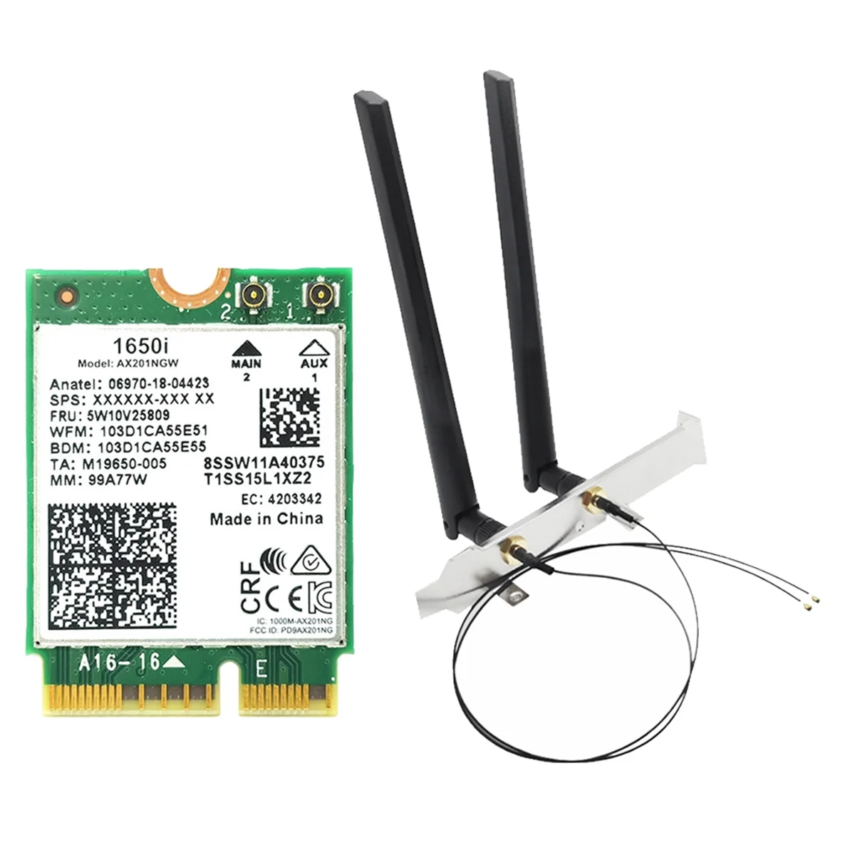 1650i AX201NGW WiFi Card+2x8DB Antenna+Baffle 3000Mbps WIFI6 2.4G/5G Cnvio2 Bluetooth 5.1 WiFi Adapter for Win10/Win11