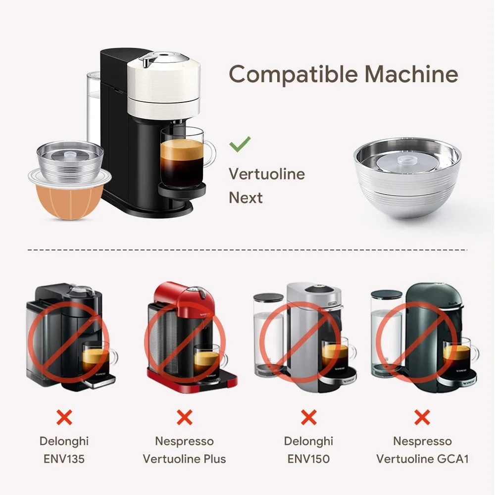 For use only with Nespresso Vertuo Next Vertuoline Reusable Stainless Steel Capsule Refillable Coffee Filter with Original Pod