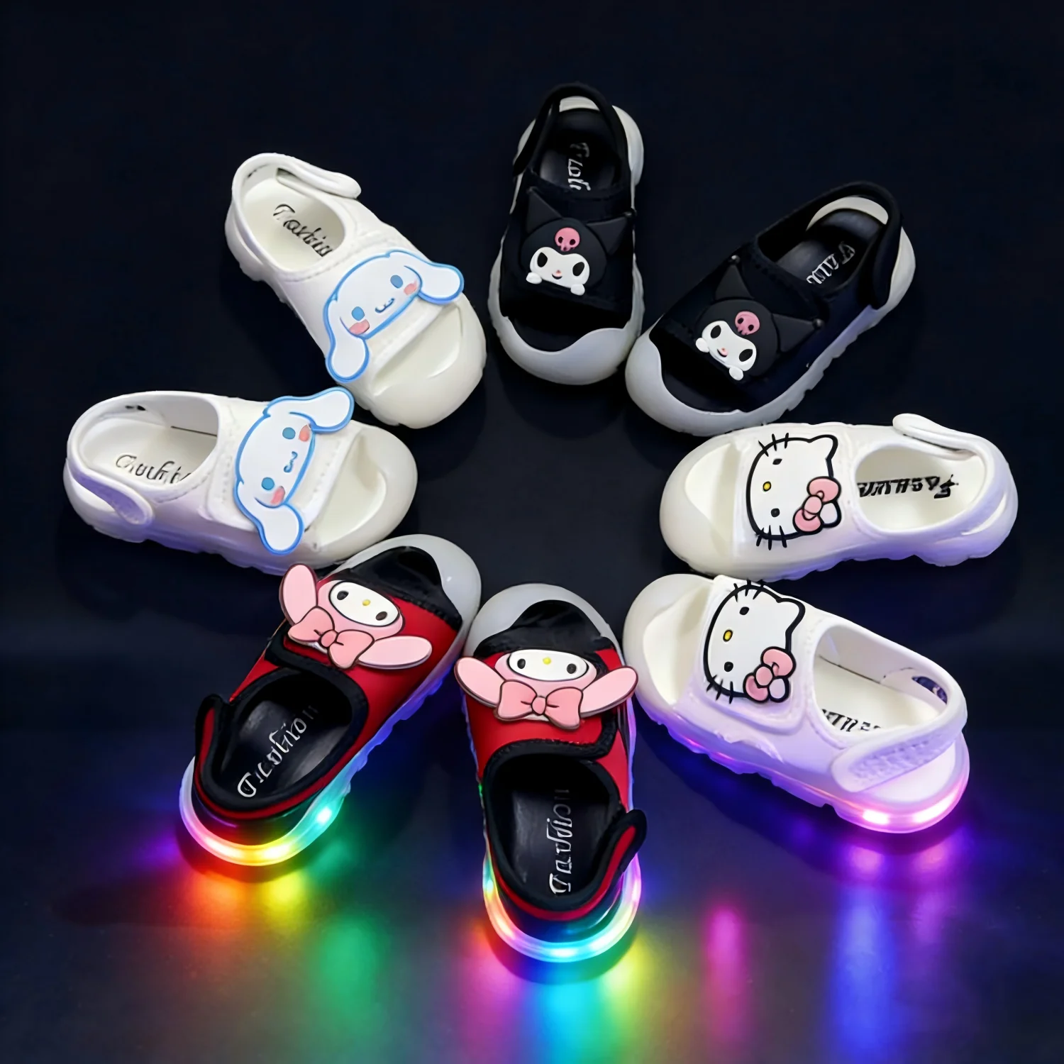 

2026 Kids'Sandals Kuromi Mesh Summer Flat Peep Shoes For Girls Breathable Soft Thick Bottom Black Shoes Size 15-23