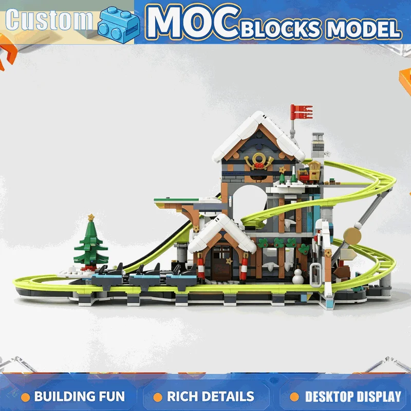 1783 Parts Santa Post Office Roller Coaster MOC Building Blocks Winter Village Model Custom Puzzle DIY Creative Christmas Gifts