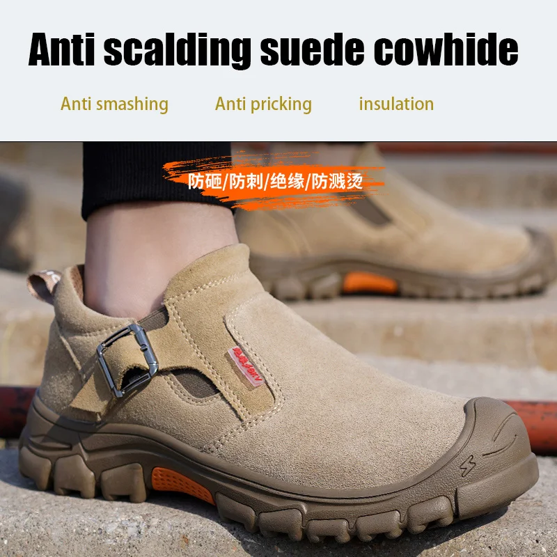 Sicherheits schuhe Männer Echt leder Stiefeletten Khaki Mann Turnschuhe Sommer Sicherheit Arbeits schuhe Mann Schweißen Arbeit Party leichte Schuhe für Männer