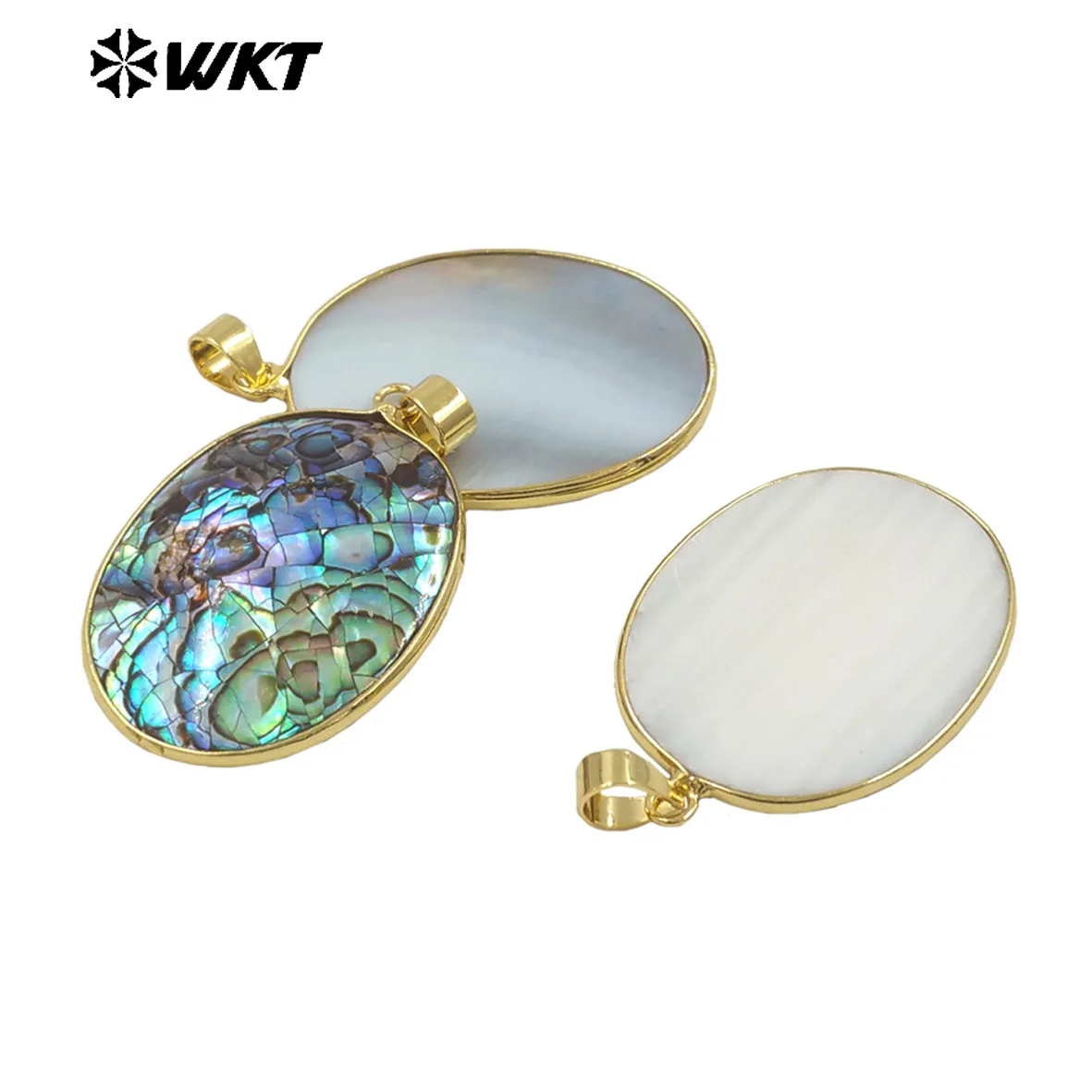 WT-JP408 Versatile Retro Popular Abalone Shape Ellipsoid Shell  Pendant With Gold Plated For Girls Daily Matching