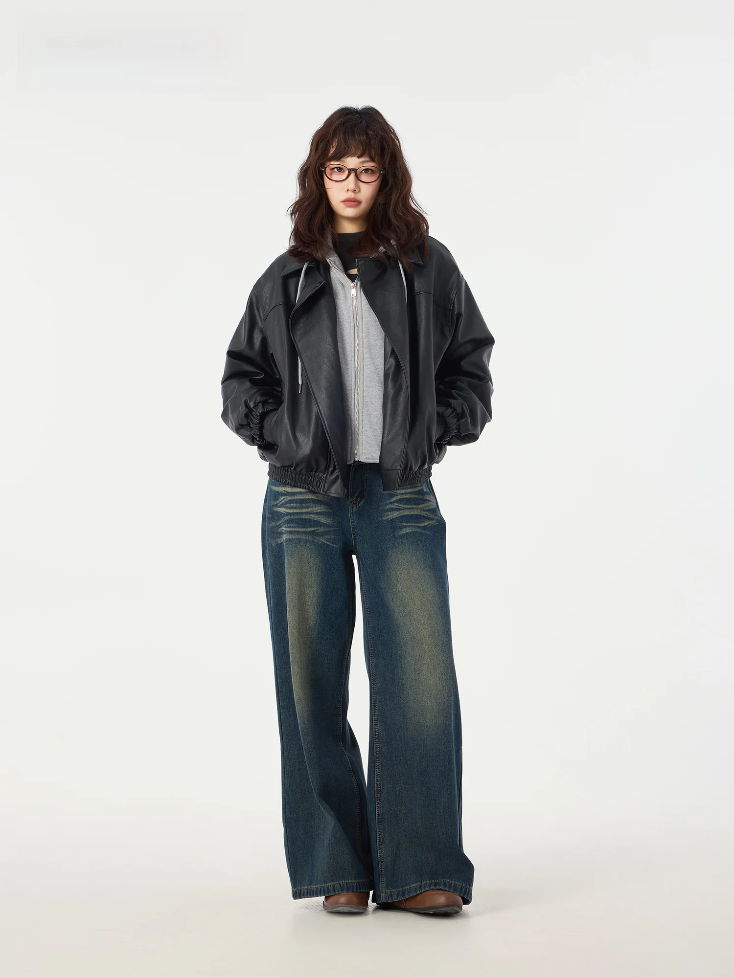 Didimax inverno novo bla fce forrado couro do plutônio jaet com capuz emenda rua sle longo sve casaco com zíper para senhoras