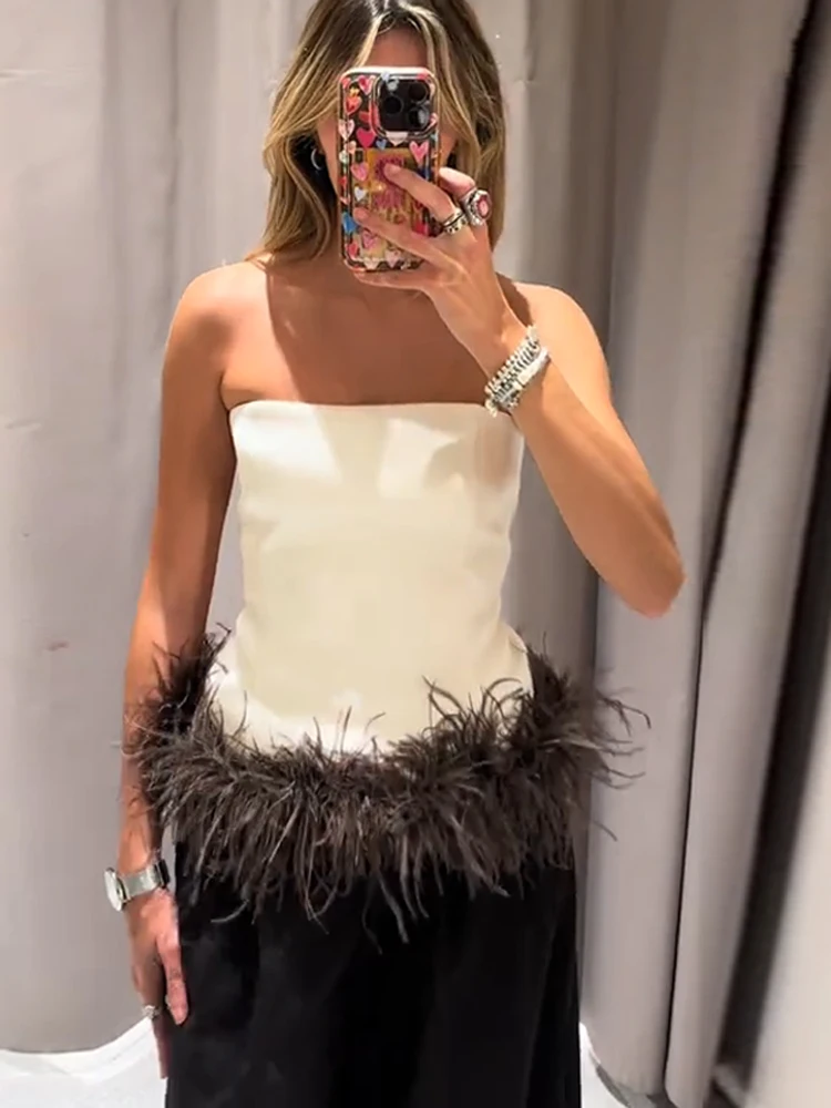 

Топы без бретелек с меховыми перьями для женщин