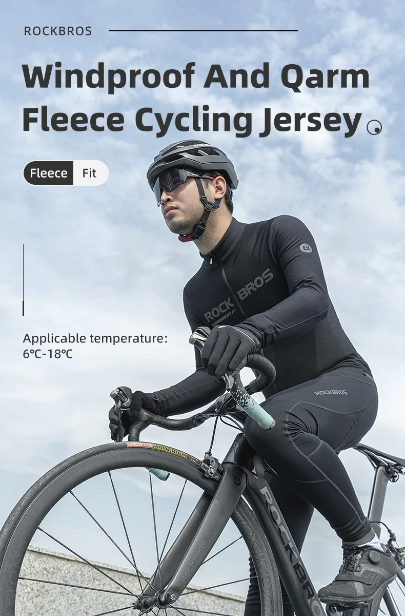 ROCKBROS Fahrradjacken für Herren und Damen, Winter, warm, Fahrradtrikots, Thermo-Fleece, Sport, MTB, Rennrad, lange Ärmel, Fahrrad-Top-Mantel – Detail 1