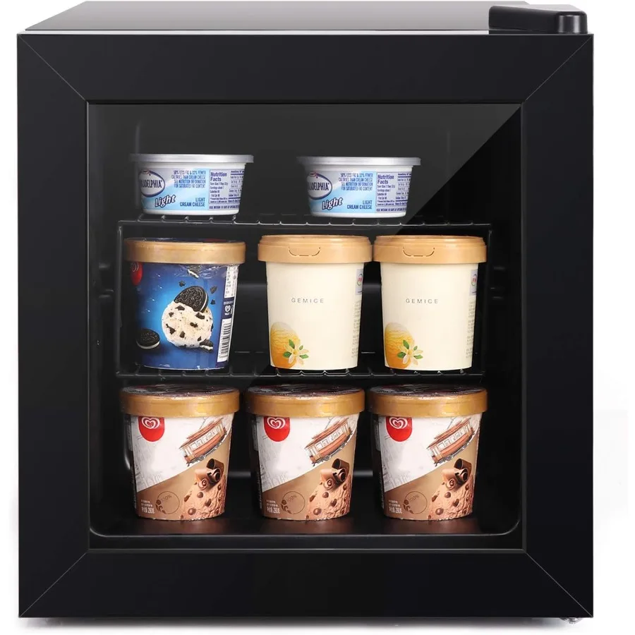 فريزر صغير مدمج مع باب عرض زجاجي للاستخدام المنزلي أو المكتب بسعة 1.1 قدم مكعب مع رفين قابلتين للإزالة وهادئ تستقيم F