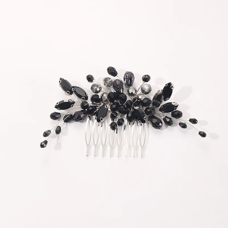 Poetic Black Crystal Bridal Hair Comb – Gothic Wedding Hair Accessory for Brides, Bun Updo Clip, Elegant Crystal Headpiece, Bulk