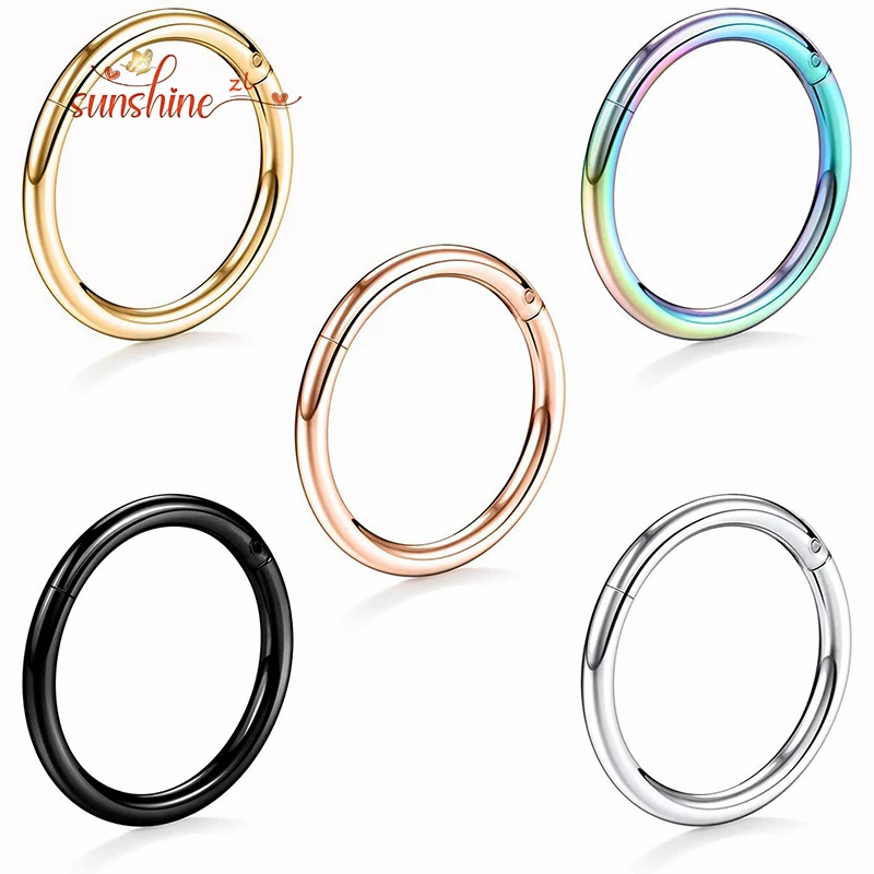 6/8/10/12/14mm Nose Ring Hinged Clicker Segment  Helix Cartilage Septum Hoop Surgical Stainless Steel Seamless Earrings Piercing