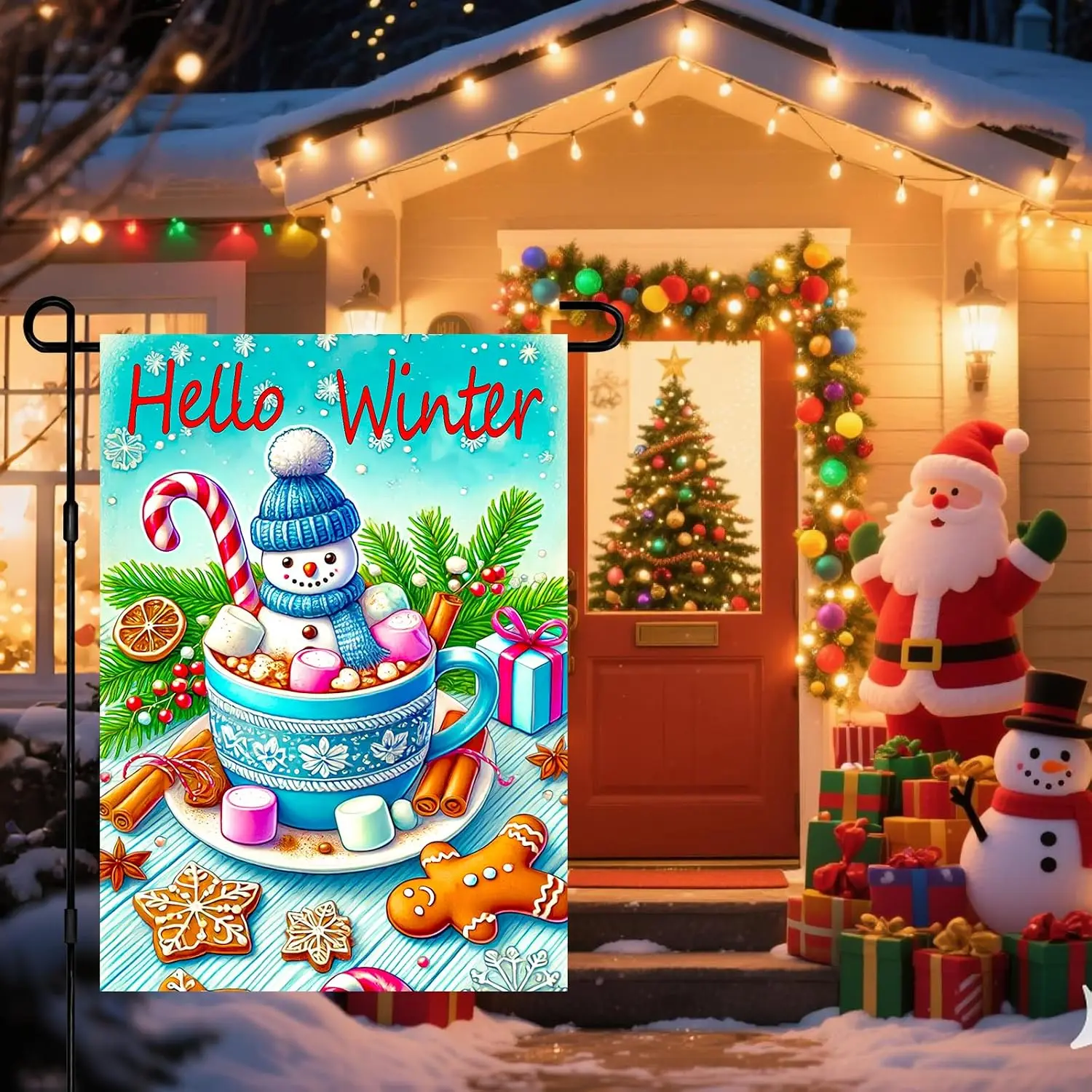 Winter Garden Flag 12x18 Inch Cocoa Snowman Yard Decor