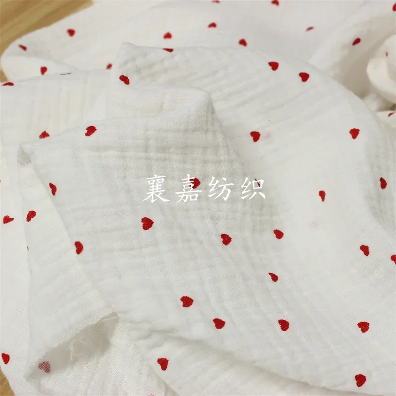 135x50cm Double Gauze Lovely Red Heart Baby Cotton Fabric, for Sleeping Clothing Bedding Sewing Cloth