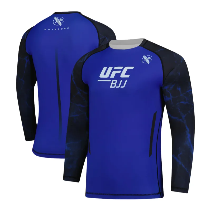 חולצת שרוול ארוך לאימון בוקס UFC BJJ לגברים בצבע כחול קיץ מהיר יבש נוח רך מתיחה קלה