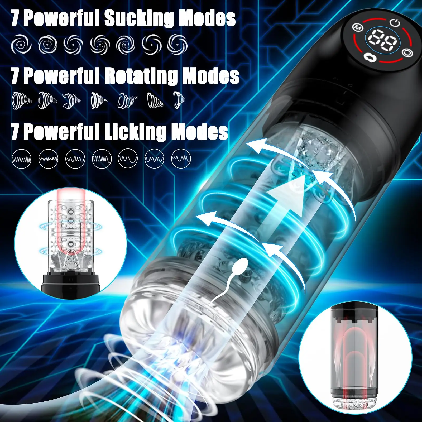 New LCD Automatic Rotation Male Masturbator Sucking Licking 6s Vacuum Penis Pump Water SPA Real Pocket Pussy Sex Toys For Men 18