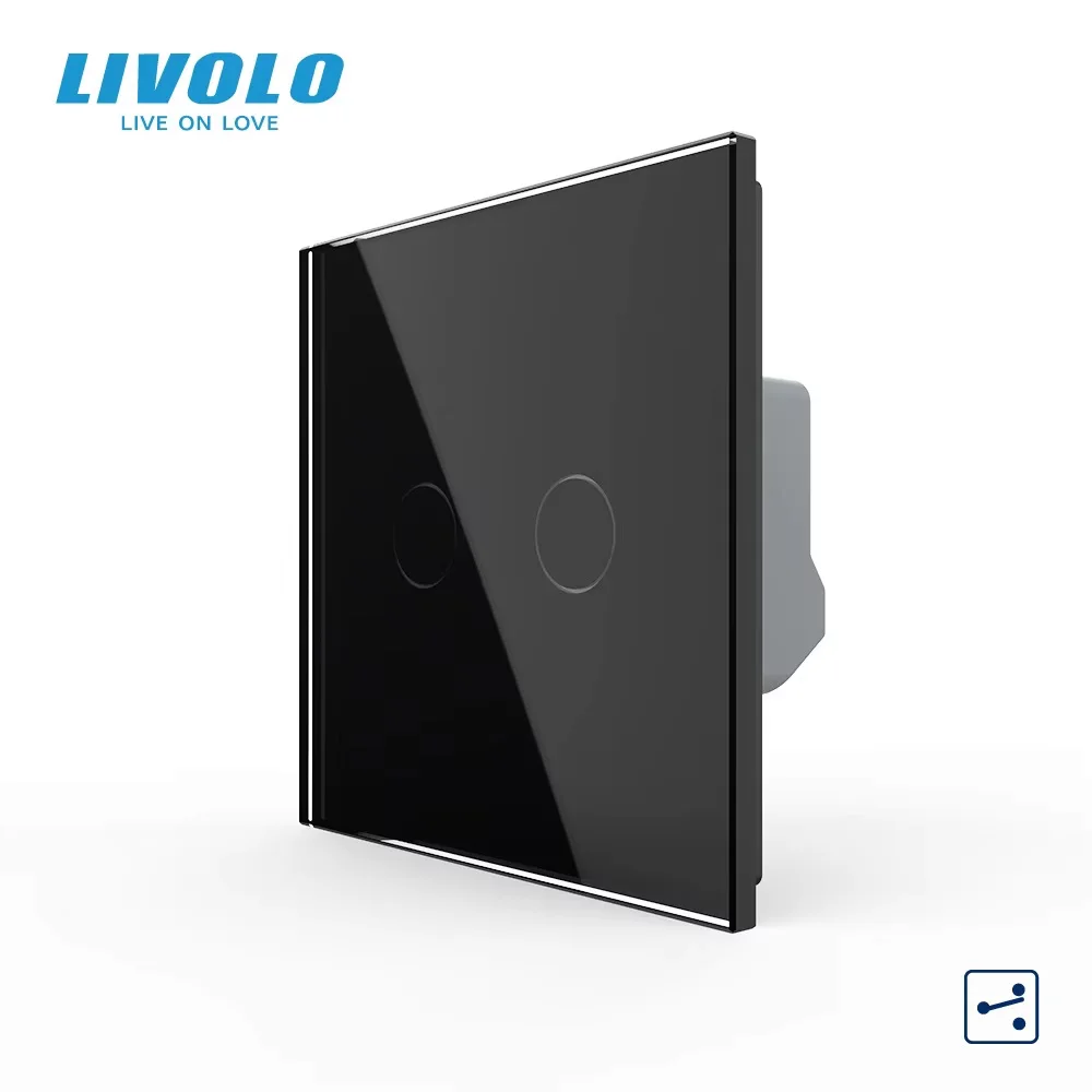 Livolo EU Standard Touch Light Switch,2 Gang 2 Way,Tempered Crystal Glass Panel,Cross Stair Function for Home Improvement