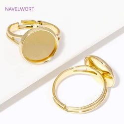 Adjustable 14K Gold Plated Open Ring Settings Blank Base Bezel Cabochons Rings For Jewelry Making Materials DIY Fittings