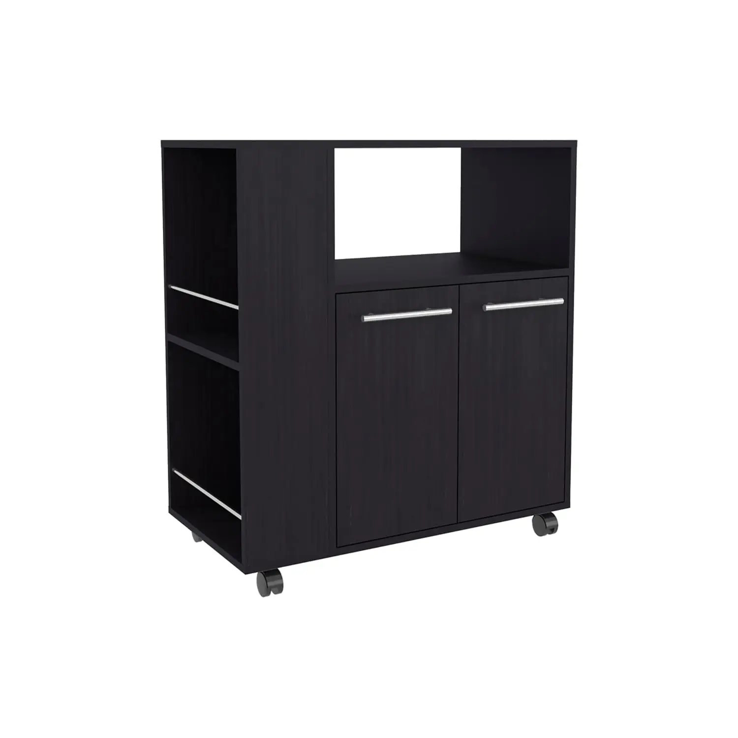 Kitchen Island Cart 29.5x15.7x32.8in Black MDF Cabinet 4 Shelves Locking Casters Microwave Stand, Customized